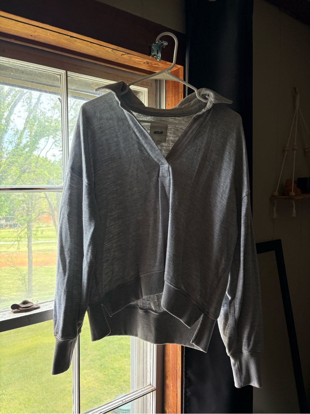 aerie Heather Gray V-Neck Pullover Hoodie